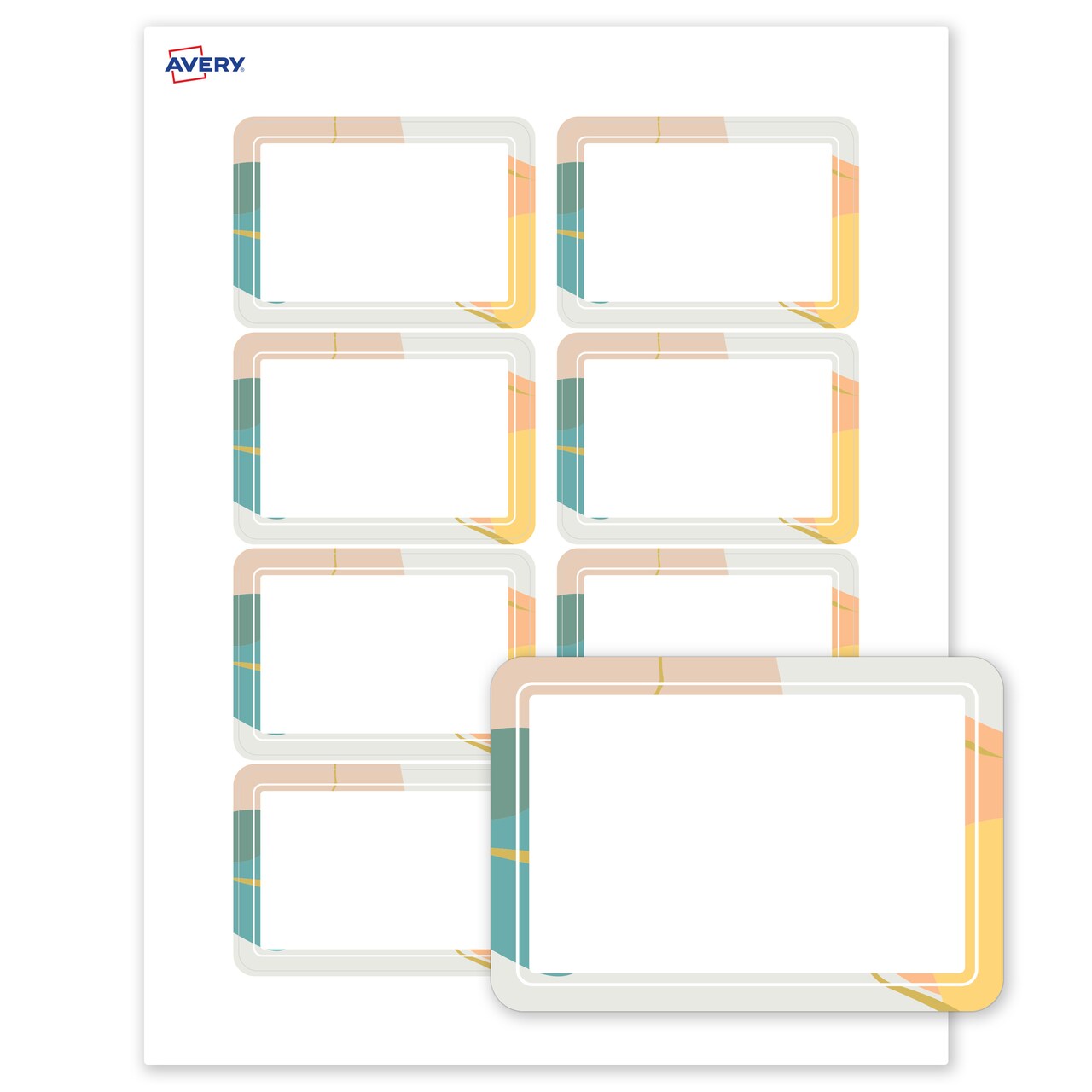 Avery Printable Adhesive Name Badges, 2-1/3" x 3-3/8", Pre-printed Color Block with Metallic Gold Veins Design, Matte White, Laser & Inkjet Compatible, 80 Total